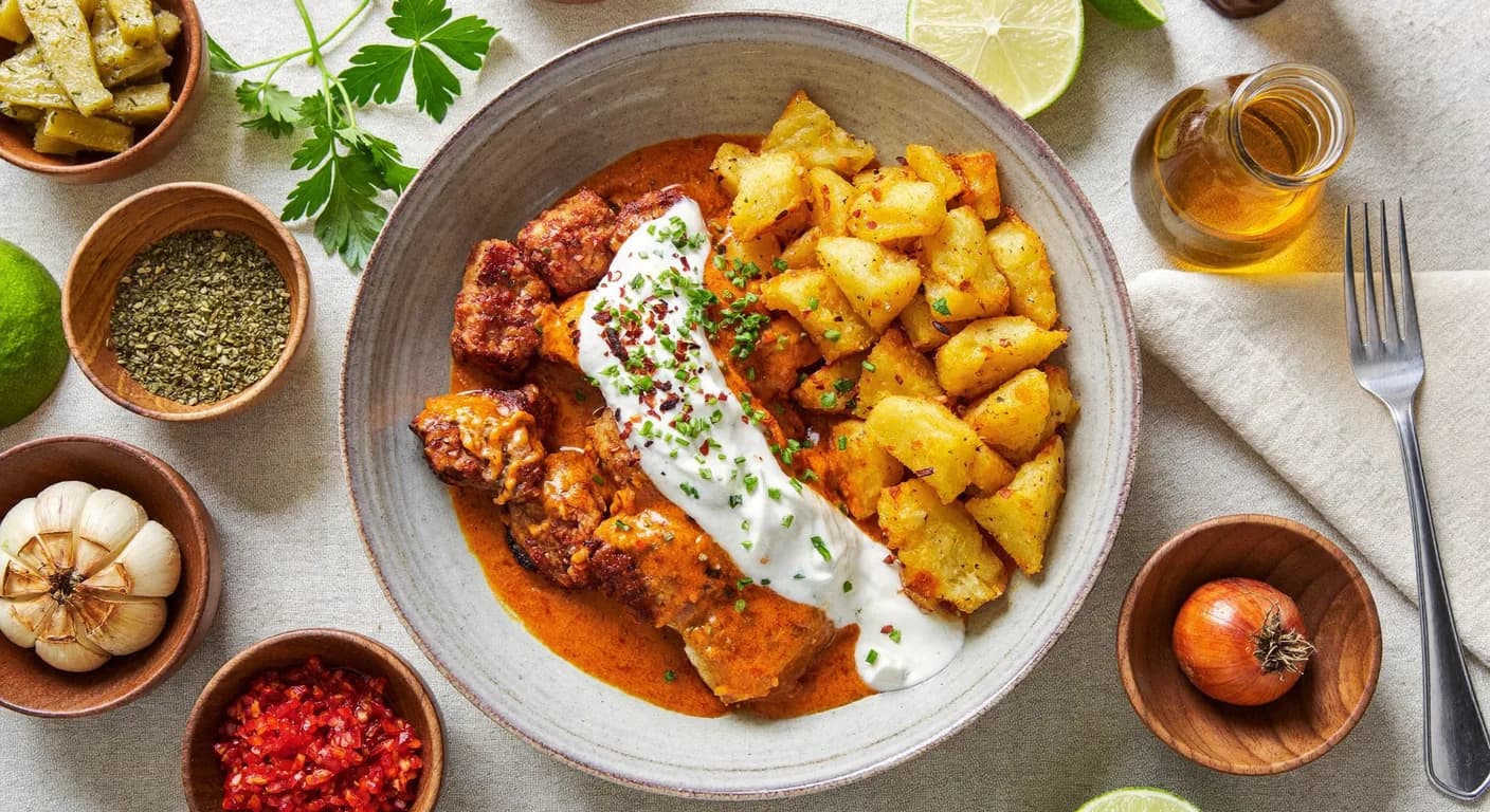 Buffalo Chicken & Roasted Potatoes — Cubed buffalo chicken with roasted potatoes and a homemade ranch cream sauce.