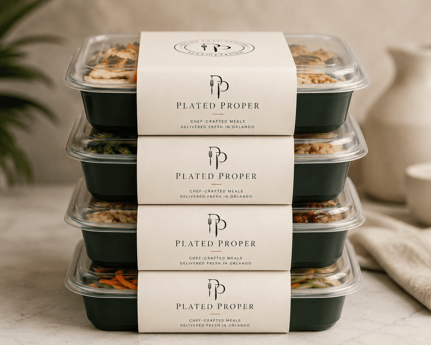 Plated Properly meal delivery in branded packaging